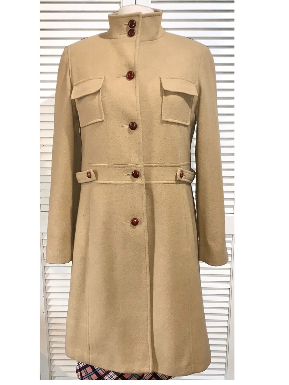 Vintage 90s Express Camel 90% Wool Trench Coat Minimalist